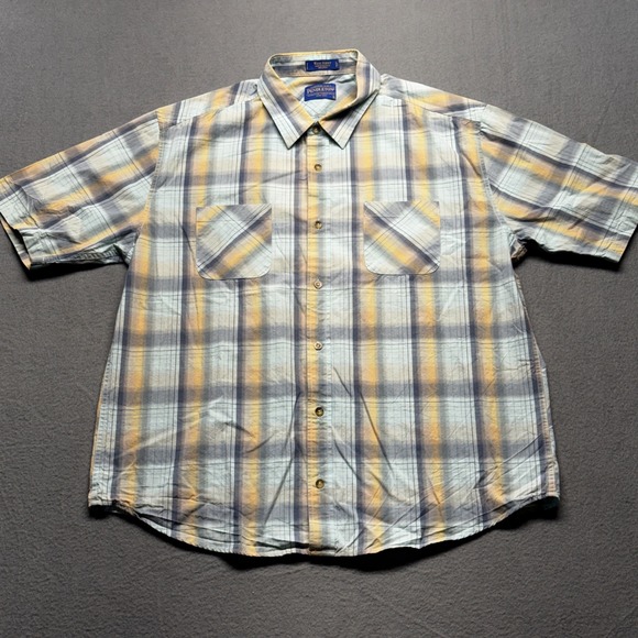 Pendleton Other - Pendleton Wave Shirt Mens XL Blue Yellow Plaid Cotton Short Sleeve Button Down